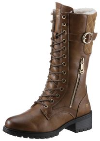 Mustang Shoes Damen Winterstiefel, Gr. 40, braun, Lederimitat, elegant, Schuhe, mit goldfarbenen Akzenten