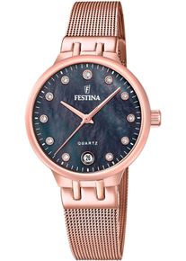 Festina Damen Quarzuhr "Mademoiselle"roségoldfarben, schwarz, perlmuttfarben, Armbanduhren, Armbanduhr, Damenuhr, Edelstahlarmband, analog, Datum