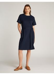 Tommy Hilfiger Damen A-Linien-Kleid "COTTON INTERLOCK SHORT DRESS", blau, feminin, Gr. L, unifarben, Web, Obermaterial: 100% Baumwolle, Kleider, mit