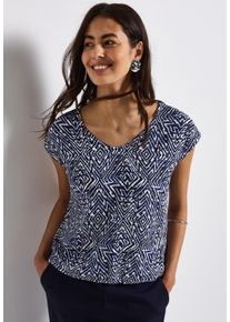 Street One Damen Kurzarmbluse, blau, casual, Gr. 46, gemustert, Stoff, 100% Viskose, Blusen, mit Elastiksaum