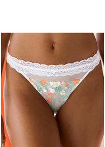 Lascana Damen String, Gr. 36, weiß, Mesh, Spitze, Obermaterial: 60% Polyamid, 38% Polyester, 2% Elasthan, Unterhosen, mit zarter Blumenstickerei und
