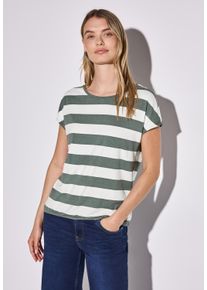 Street One Damen T-Shirt, grün, casual, Gr. 36, gestreift, Stoff, 95% Viskose, 5% Elasthan, Shirts, mit Elastiksaum