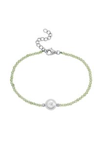 Smart Jewel Damen Armband "mit Edelstein-Kugeln + Muschelkern-Perle, Silber 925", 19cm, Silber 925 (Sterlingsilber), grün, Silber 925