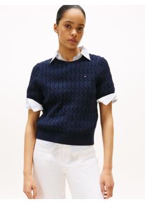 Tommy Hilfiger Damen Strickpullover "CO CABLE MID GG S/S C-NK SWT", blau, casual, Gr. XL, unifarben, Strick, Obermaterial: 100% Baumwolle, Pullover,