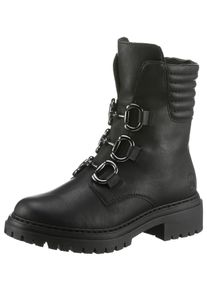 Rieker Damen Winterstiefelette, Gr. 36, schwarz, Lederimitat, unifarben, modisch, Schuhe, Winterboots, Bikerboots, Blockabsatz, mit gepolstertem