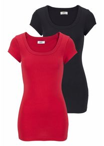 Flashlights Damen T-Shirt, rot, Basic, Gr. 44, unifarben, Feinripp, Obermaterial: 100% Baumwolle, Shirts, figurbetonter Schnitt, unifarben,
