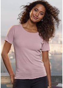 Lascana Damen Rundhalsshirt "mit feiner Glitzereinfassung", rosa, feminin, Gr. 32, unifarben, Glanzfaden, Feinstrick, Obermaterial: 62% Polyester