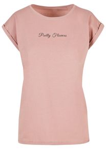 Merchcode Herren T-Shirt "Merchcode Damen Ladies Pretty Flowers - Extended Shoulder Tee", rosa, casual, Gr. XS, bedruckt, 100% Baumwolle, Shirts