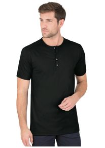 TRIGEMA Herren T-Shirt "TRIGEMA T-Shirt mit Knopfleiste DELUXE Baumwolle", schwarz, klassisch, Gr. M, 100% Baumwolle, Shirts