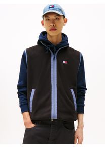 Tommy Jeans Herren Fellimitatweste "TJM REG POLAR FLEECE VEST EXT", schwarz, casual, Gr. S, unifarben, kontrastfarbene Details, Web, Obermaterial: