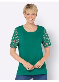 Classic Basics Damen Rundhalsshirt "V-Shirt", grün, Gr. 40, geblümt, gemustert, mehrfarbig, 100% Baumwolle, Shirts