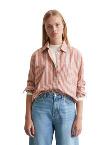 Marc O'Polo Damen Langarmbluse "aus Papertouch-Popeline", rot, Gr. L, MARC O'POLO DENIM, gestreift, Obermaterial: 100% Baumwolle, Blusen