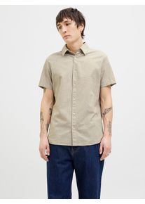 Jack & Jones JACK & JONES Herren Kurzarmhemd "JJEBREEZE SHIRT SS SN", beige, modisch, Gr. S, unifarben, Web, Obermaterial: 70% Baumwolle, 30% Leinen, Hemden, mit