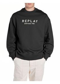 Replay Herren Sweatshirt, schwarz, casual, Gr. L, Sweatware, Obermaterial: 100% Baumwolle, Sweatshirts, mit gesticktem Schriftzug vorn