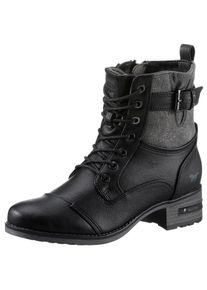 Mustang Shoes Damen Schnürstiefelette, Gr. 36, schwarz, Lederimitat, elegant, Schuhe, mit Innen-Reißverschluss