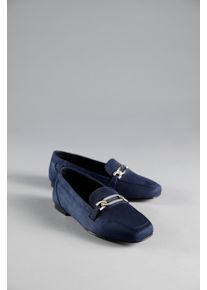 ANISTON SHOES Damen Loafer, Gr. 36, blau, Textil, Veloursleder, elegant, Schuhe, Slipper, Schlupfschuh, Flat, Schmuckspange - NEUE KOLLEKTION