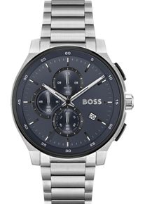 BOSS Herren Chronograph "PEAK 2.0", silber, Armbanduhren, Quarzuhr, Armbanduhr, Herrenuhr, Lederarmband, analog, Tag