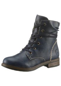 Rieker Damen Winterstiefelette, Gr. 38, blau, Lederimitat, klassisch, Schuhe, Winterboots, Blockabsatz, schaftumspielende Schnürung