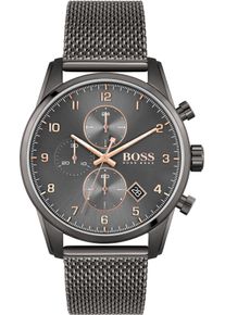 BOSS Herren Chronograph "SKYMASTER", grau, Armbanduhren, Quarzuhr, Herrenuhr, Armbanduhr, Stoppfunktion, Lederarmband