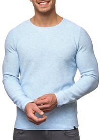 INDICODE Herren Rundhalspullover "Kristian", blau, modisch, Gr. L, unifarben, Strick, Obermaterial: 100% Baumwolle, Pullover