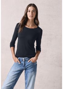 Cecil Damen Langarmshirt "Pia", blau, casual, Gr. L, unifarben, Jersey, Obermaterial: 100% Baumwolle, Shirts, aus trageangenehmer Baumwollqualität