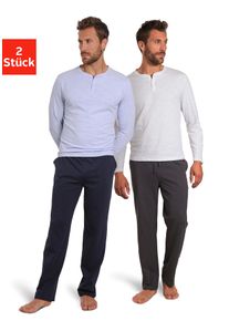 Herren Pyjama, AUTHENTIC LE JOGGER, Gr. 44, blau, Jersey, Obermaterial: 100% Baumwolle, unifarben, Basic, Homewear-Sets, Schlafanzug mit Knopfleiste,
