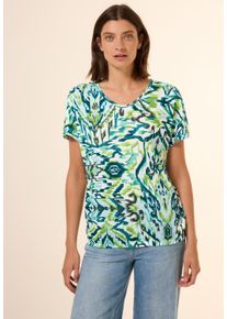 Cecil Damen T-Shirt, grün, casual, Gr. M, bedruckt, Stoff, 65% Viskose, 35% Polyester, Shirts, mit abgerundetem V-Ausschnitt