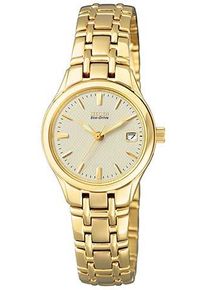 Citizen Damen Solaruhr, gold, Armbanduhren, Armbanduhr, Damenuhr, Edelstahlarmband, Datum