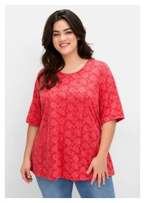 sheego Damen T-Shirt "Große Größen", rot, casual, Gr. 52, unifarben, Obermaterial: 80% Polyester, 15% Viskose, 5% Elasthan, Shirts, mit Alloverprint,