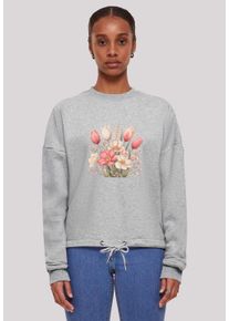 F4NT4STIC Damen Sweatshirt "Rosa weißer Frühlingsblumenstrauß", grau, casual, Gr. XL, Obermaterial: 65% Baumwolle, 35% Polyester, Sweatshirts,