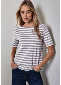 Street One Damen Rundhalsshirt, lila, casual, Gr. 42, gestreift, Web, 100% Baumwolle, Shirts, aus reiner Baumwolle