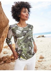 Heine Damen Rundhalsshirt "Druck-Shirt", grün, Gr. 36, gemustert, mehrfarbig, bedruckt, 100% Baumwolle, Shirts
