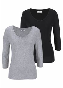 Flashlights Damen V-Shirt, grau, Basic, Gr. 52, unifarben, Feinripp, Obermaterial: 100% Baumwolle. Graumeliert (Obermaterial): 95% Baumwolle, 5%