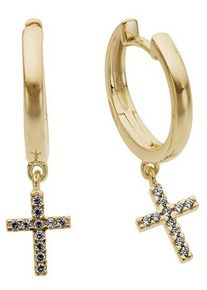 Firetti Damen Paar Creolen "Schmuck Geschenk Gold 333 Kreuz", 0,08 ct P2 = erkennbare Einschlüsse, Gelbgold 333-Diamanten, gold, Gelbgold 333,