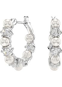 Swarovski Damen Paar Creolen "Schmuck Geschenk Matrix Drop-Ohrhänger, 5709256", Metall-Perlen, silber, Metall, Perlen, Ohrringe, mit Swarovski