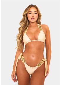 MODA MINX Damen Triangel-Bikini-Top "Boujee", beige, feminin, Gr. XS, unifarben, 100% Polyester, Bikini-Oberteile, mit stilvollem Steinbesatz