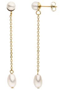 Jobo Damen Perlenohrringe "lang mit Kette", Perlen-Edelstahl, gold, Perlen, Edelstahl, Ohrringe, Edelstahl goldfarben mit 4 Perlen