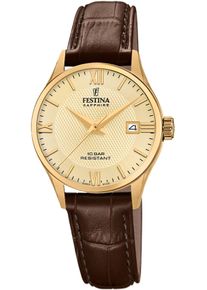 Festina Damen Quarzuhrdunkelbraun, Armbanduhren, Armbanduhr, Damenuhr, Swiss Made, Lederarmband, analog, Datum