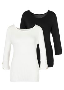 Vivance Damen 3/4-Arm-Shirt "mit Manschetten und goldfarbenen Knöpfen", beige, Basic, Gr. 32, unifarben, Obermaterial: 95% Viskose (LENZING ECOVERO),