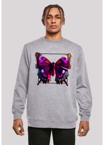 F4NT4STIC Herren Kapuzenpullover "Pink Schmetterling CREWNECK", grau, casual, Gr. 5XL, Obermaterial: 50% Baumwolle, 50% Polyester, Pullover, Print