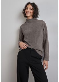 Street One Damen Langarmshirt, braun, casual, Gr. 40, unifarben, Jersey, Obermaterial: 70% Polyester, 28% Viskose, 2% Elasthan, Shirts, mit