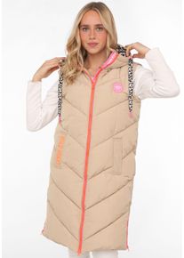 Zwillingsherz Damen Steppweste "Steppweste lang "Wild at Heart"", beige, modisch, Gr. S, Obermaterial: 100% Polyester, Westen, mit Leo Details,