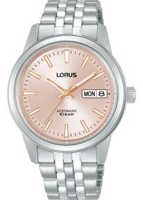 Lorus Damen Automatikuhrsilberfarben, rosé, Armbanduhren, Armbanduhr, Damenuhr, Mechanische Uhr, Edelstahlarmband, analog, Tag