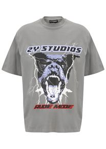 2Y STUDIOS Herren T-Shirt "2Y Studios Herren Rottweiler Oversize Tee", grau, casual, Gr. XL, bedruckt, 100% Baumwolle, Shirts