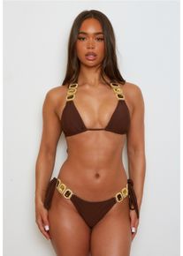 MODA MINX Damen Bikini-Hose "Boujee Tie Side Brazilian", braun, Gr. S, unifarben, 82% Polyamid, 18% Elasthan, Badehosen, mit stilvollem Steinbesatz