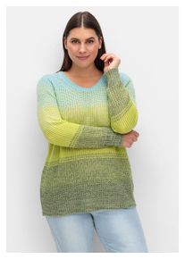 sheego Damen Rundhalspullover "Große Größen", grün, casual, Gr. 52, gestreift, Grobstrick, Obermaterial: 100% Polyacryl, Pullover, mit Farbverlauf