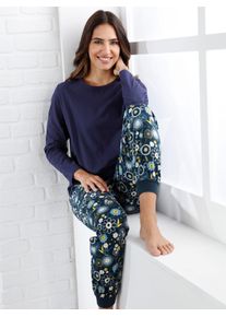 Damen Schlafhose, Gr. 52, blau, 100% Baumwolle, geblümt, gemustert, mehrfarbig, Hosen