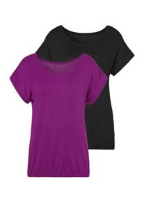 Vivance Damen Kurzarmshirt "mit Gummizug im Bund", lila, Basic, Gr. 32, unifarben, Obermaterial: 95% Viskose, 5% Elasthan, Shirts, aus weichem