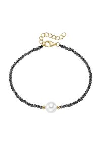 Smart Jewel Damen Armband "mit Hämatit-Kugeln + Muschelkern-Perle, Silber 925", 19cm, Silber 925 (Sterlingsilber), grau, Silber 925 (Sterlingsilber),