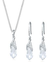 Elli Damen Schmuckset "Ohrstecker und Kette Tropfen Kristalle", OneSize,mit Stein, weiß, Silber 925 (Sterlingsilber), Schmuck-Sets